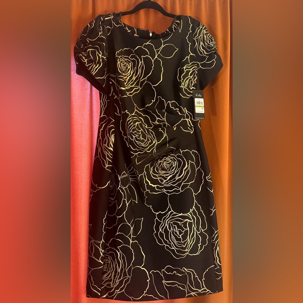 Karl Lagerfeld Black Dress with Gold Floral Pattern